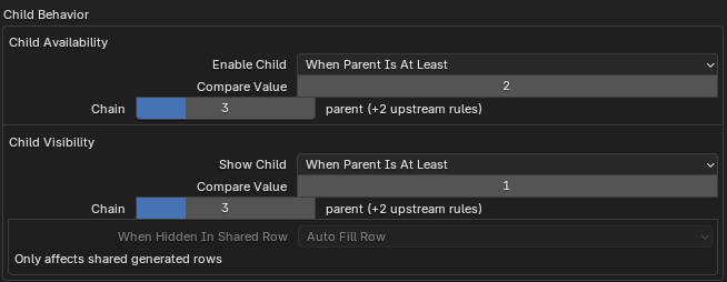Child visibility and availability controls