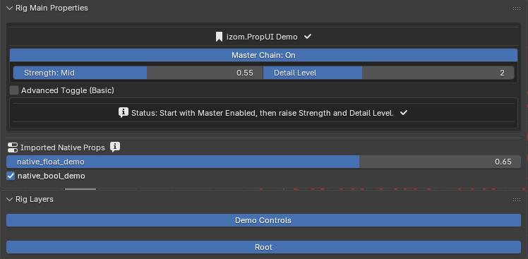 Native property passthrough can render unmanaged native properties alongside managed PropUI content.
