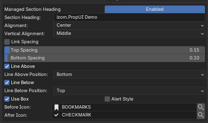 Managed section heading controls