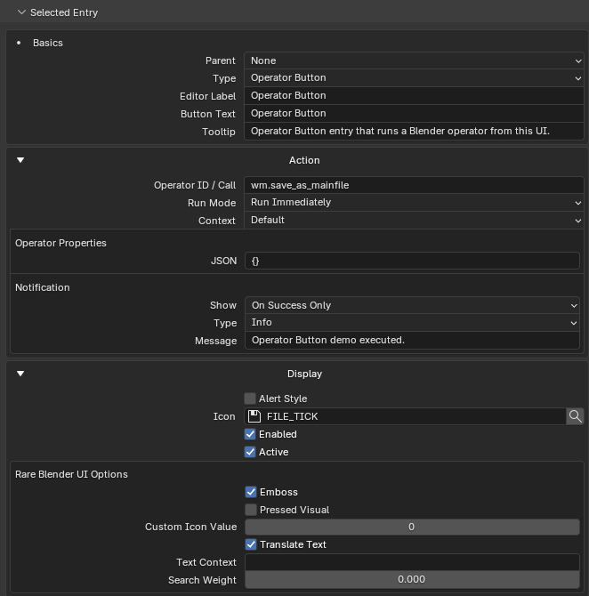 Operator Button action settings